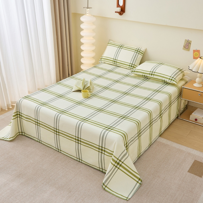 91家纺网 家纺一手货源 找家纺 首爱家纺 2025新款老粗布全棉纯棉床单三件套软凉席子 绿野