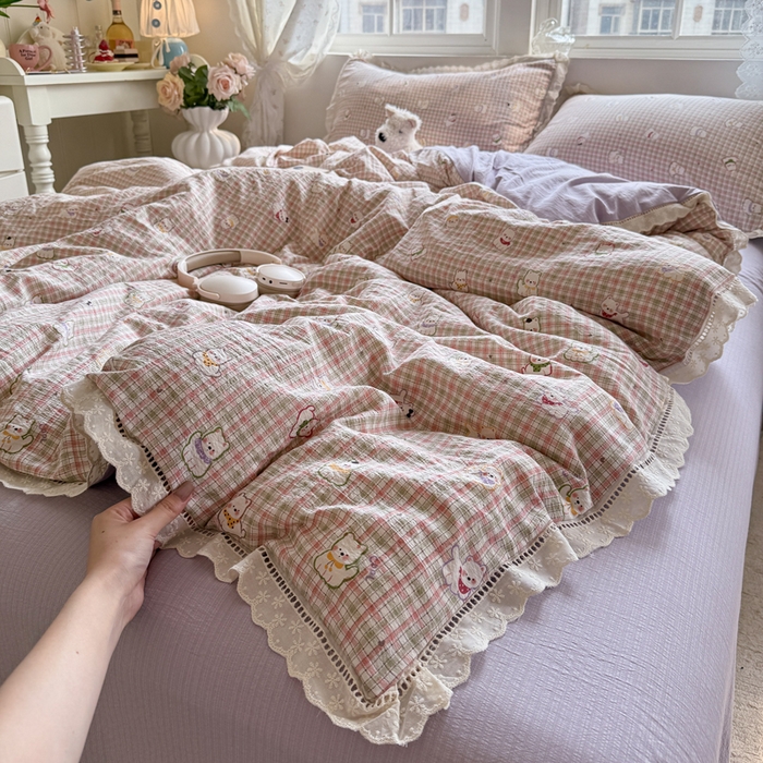 91家纺网 家纺一手货源 找家纺 （总）Mata蔓塔家 2025新款云感双层纱全棉镂空花边四件套