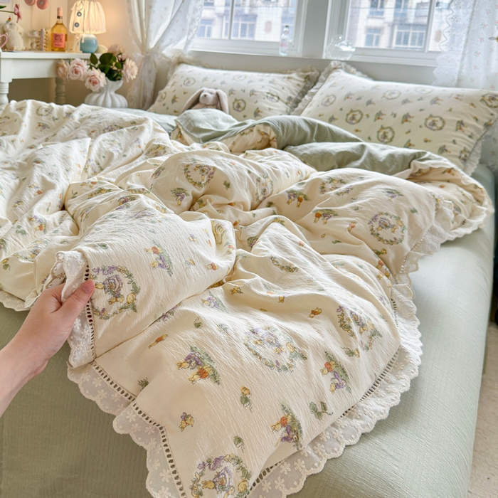 91家纺网 家纺一手货源 找家纺 （总）Mata蔓塔家 2025新款云感双层纱全棉镂空花边四件套