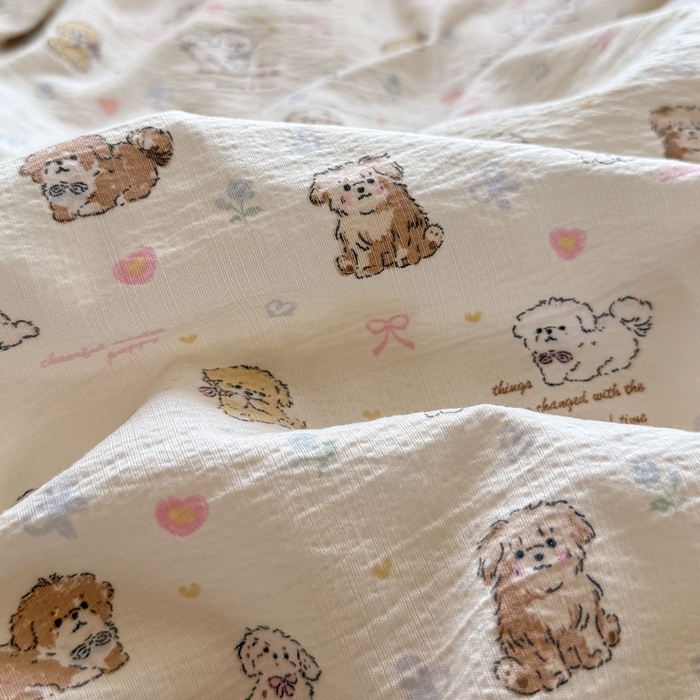 91家纺网 家纺一手货源 找家纺 Mata蔓塔家 2025新款云感双层纱全棉镂空花边四件套 狗狗伙伴