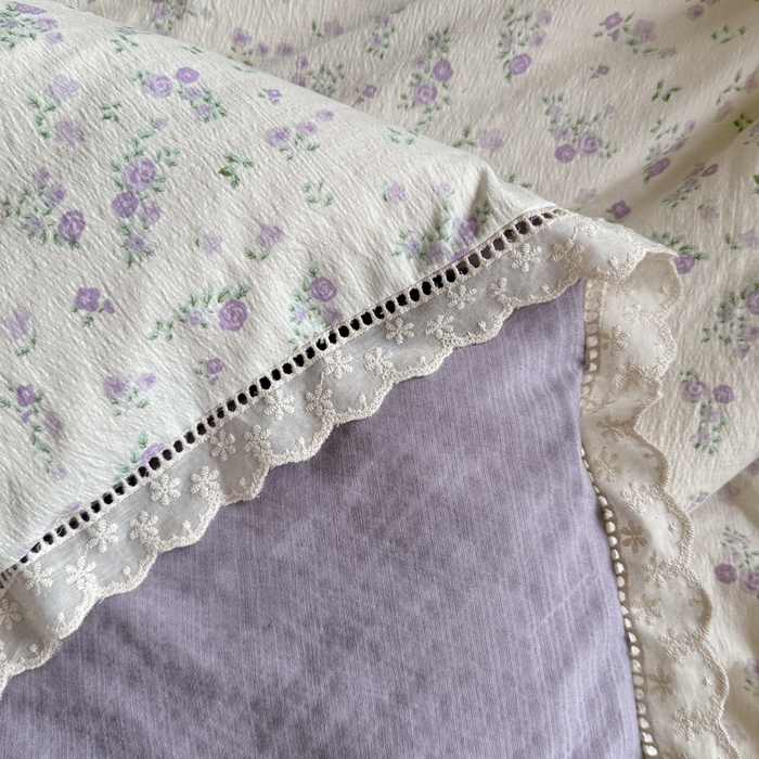 91家纺网 家纺一手货源 找家纺 Mata蔓塔家 2025新款云感双层纱全棉镂空花边四件套 桔梗语