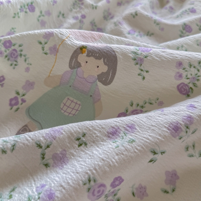 91家纺网 家纺一手货源 找家纺 Mata蔓塔家 2025新款云感双层纱全棉镂空花边四件套 桔梗语