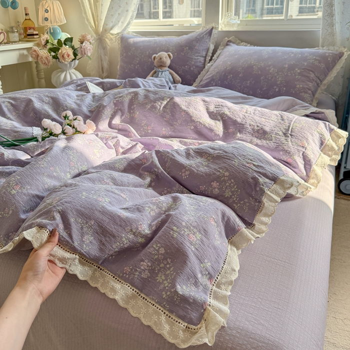 Mata蔓塔家 2025新款云感双层纱全棉镂空花边四件套 梦境低语