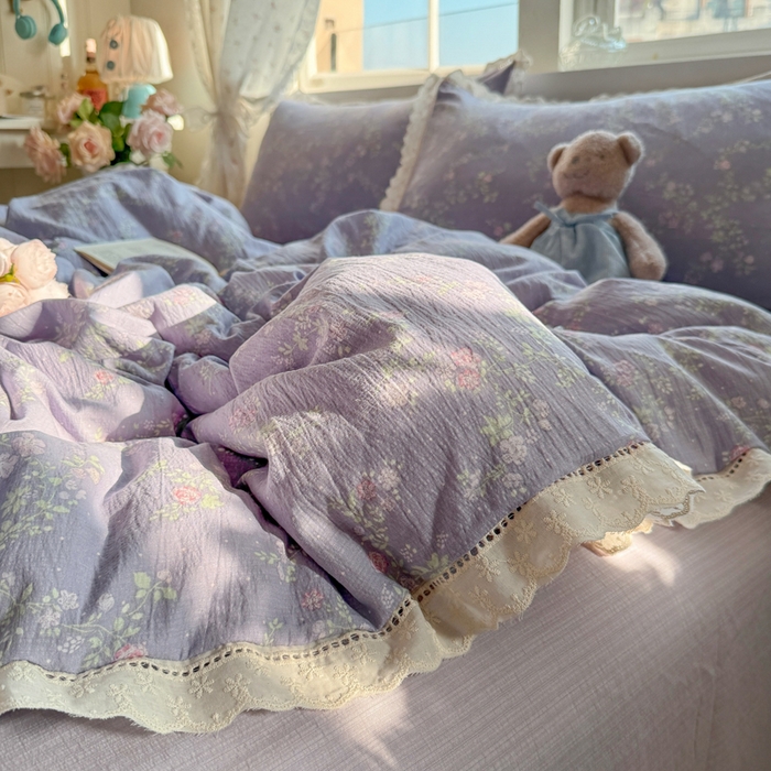 91家纺网 家纺一手货源 找家纺 Mata蔓塔家 2025新款云感双层纱全棉镂空花边四件套 梦境低语