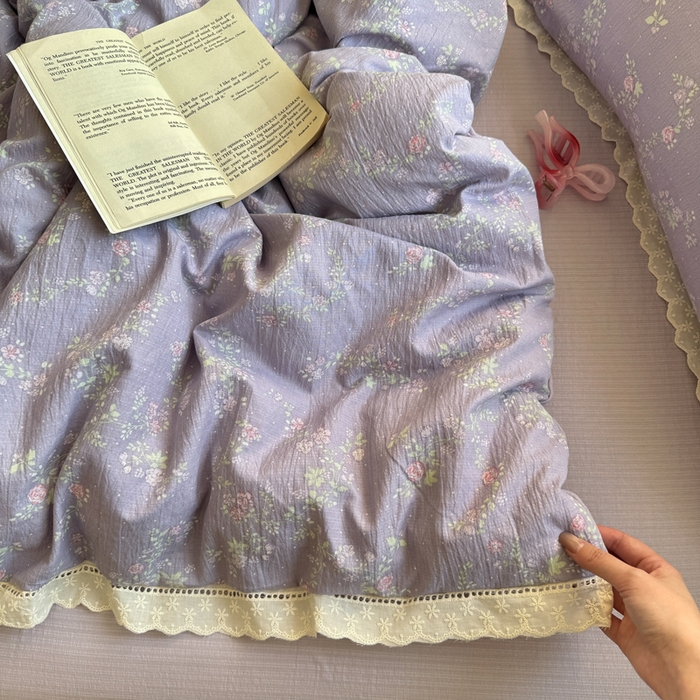 91家纺网 家纺一手货源 找家纺 Mata蔓塔家 2025新款云感双层纱全棉镂空花边四件套 梦境低语