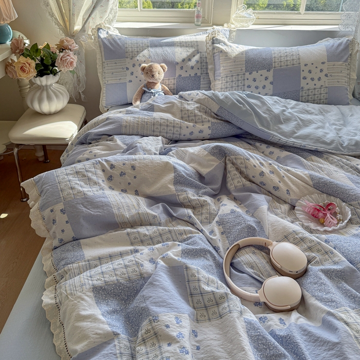 91家纺网 家纺一手货源 找家纺 Mata蔓塔家 2025新款云感双层纱全棉镂空花边四件套 田园诗