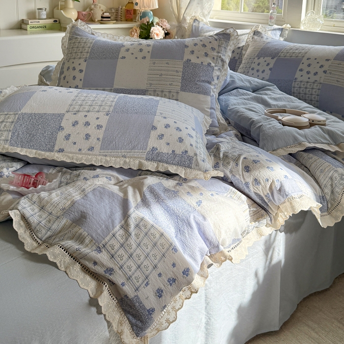 91家纺网 家纺一手货源 找家纺 Mata蔓塔家 2025新款云感双层纱全棉镂空花边四件套 田园诗