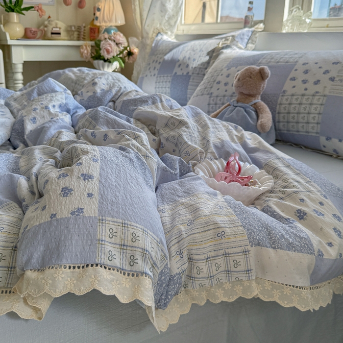 91家纺网 家纺一手货源 找家纺 Mata蔓塔家 2025新款云感双层纱全棉镂空花边四件套 田园诗