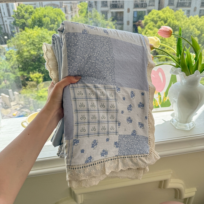 91家纺网 家纺一手货源 找家纺 Mata蔓塔家 2025新款云感双层纱全棉镂空花边四件套 田园诗