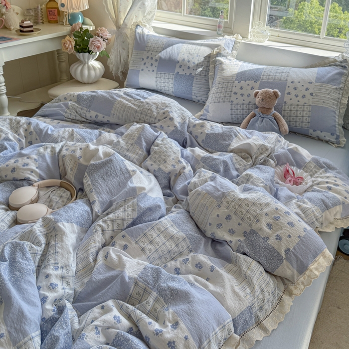 91家纺网 家纺一手货源 找家纺 Mata蔓塔家 2025新款云感双层纱全棉镂空花边四件套 田园诗