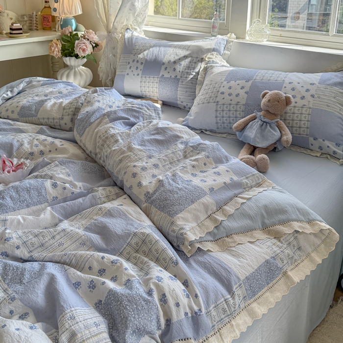 91家纺网 家纺一手货源 找家纺 Mata蔓塔家 2025新款云感双层纱全棉镂空花边四件套 田园诗