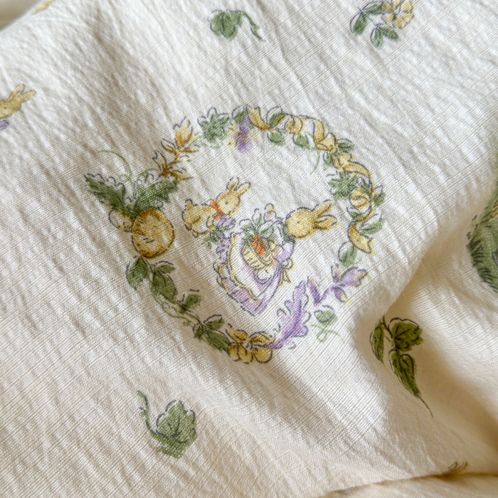 91家纺网 家纺一手货源 找家纺 Mata蔓塔家 2025新款云感双层纱全棉镂空花边四件套 兔子琴曲