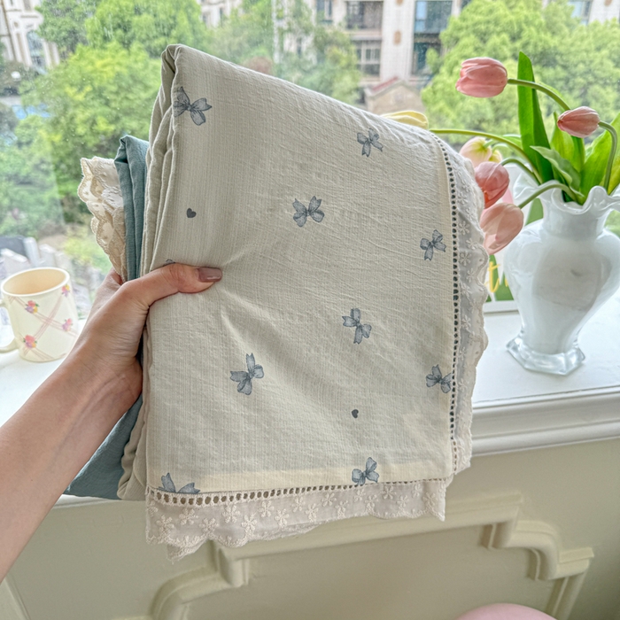 91家纺网 家纺一手货源 找家纺 Mata蔓塔家 2025新款云感双层纱全棉镂空花边四件套 夏岛