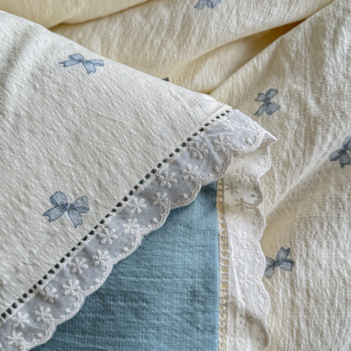 91家纺网 家纺一手货源 找家纺 Mata蔓塔家 2025新款云感双层纱全棉镂空花边四件套 夏岛