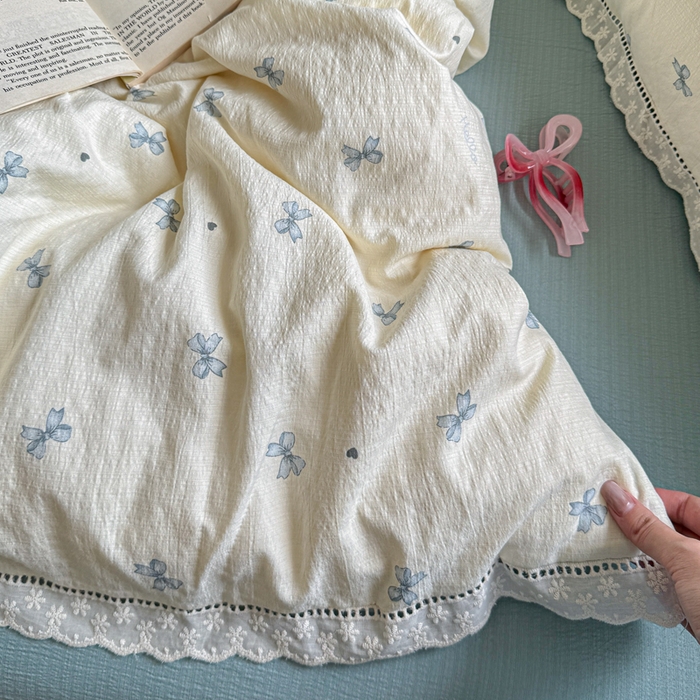 91家纺网 家纺一手货源 找家纺 Mata蔓塔家 2025新款云感双层纱全棉镂空花边四件套 夏岛