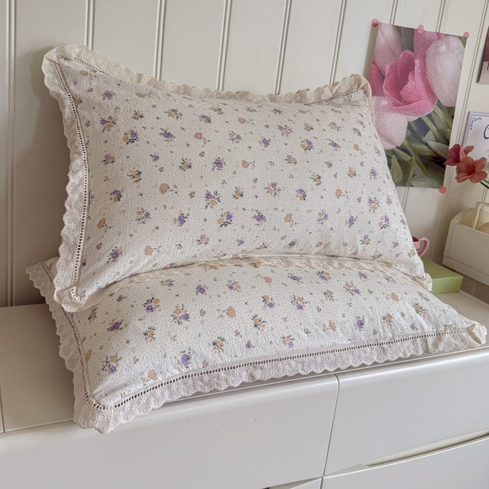 91家纺网 家纺一手货源 找家纺 Mata蔓塔家 2025新款云感双层纱全棉镂空花边四件套 紫蝴蝶