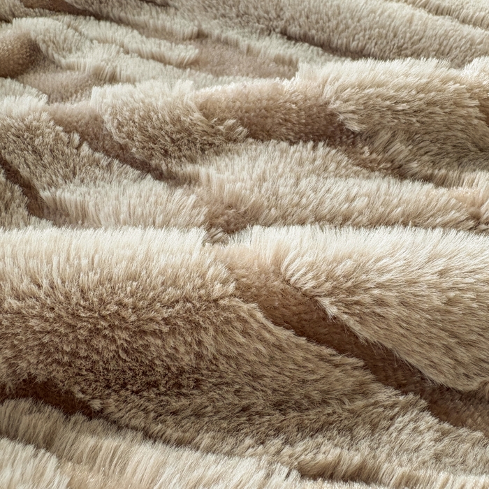 91家纺网 家纺一手货源 找家纺 潮邦创意家居2025新款全新升级阳离子提花兔毛球毯-雪兔波纹系列 雪兔波纹-浅焙咖