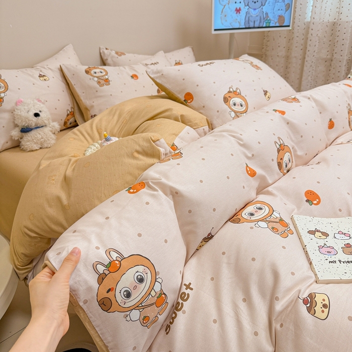 91家纺网 家纺一手货源 找家纺 （总）呗旺鹿 2025新款40s全棉纯棉卡通大眼娃娃甜酷风四件套