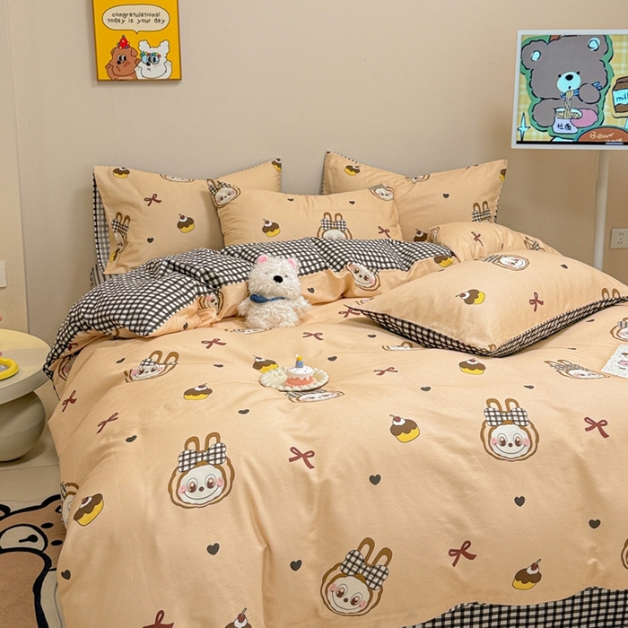 91家纺网 家纺一手货源 找家纺 呗旺鹿 2025新款40s全棉纯棉卡通大眼娃娃甜酷风四件套 蝴蝶结大眼娃娃