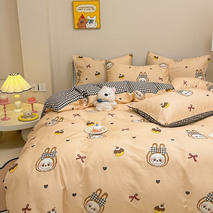 91家纺网 家纺一手货源 找家纺 呗旺鹿 2025新款40s全棉纯棉卡通大眼娃娃甜酷风四件套 蝴蝶结大眼娃娃