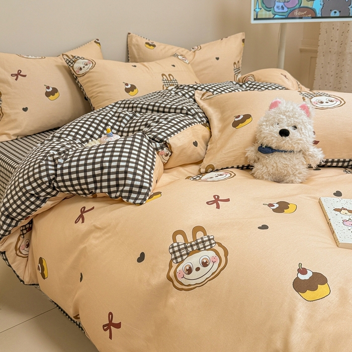 91家纺网 家纺一手货源 找家纺 呗旺鹿 2025新款40s全棉纯棉卡通大眼娃娃甜酷风四件套 蝴蝶结大眼娃娃