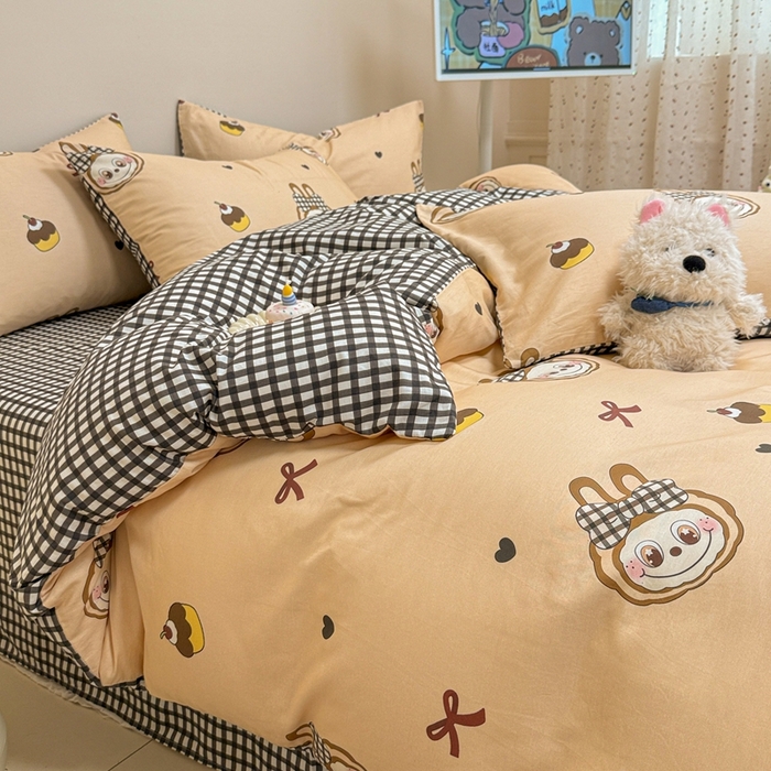 91家纺网 家纺一手货源 找家纺 呗旺鹿 2025新款40s全棉纯棉卡通大眼娃娃甜酷风四件套 蝴蝶结大眼娃娃