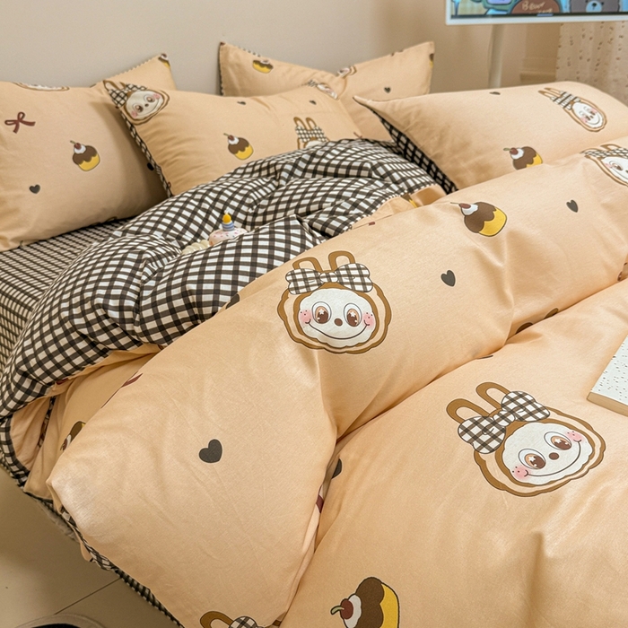 91家纺网 家纺一手货源 找家纺 呗旺鹿 2025新款40s全棉纯棉卡通大眼娃娃甜酷风四件套 蝴蝶结大眼娃娃