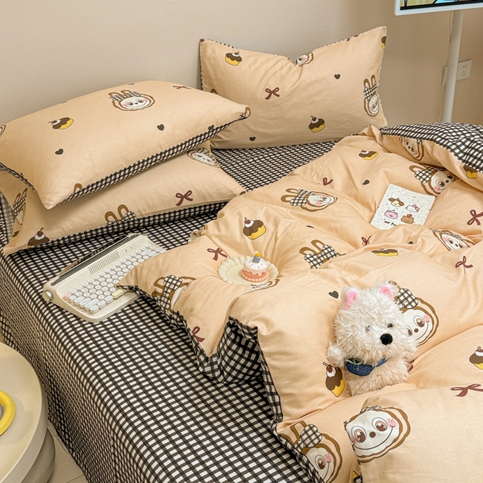 91家纺网 家纺一手货源 找家纺 呗旺鹿 2025新款40s全棉纯棉卡通大眼娃娃甜酷风四件套 蝴蝶结大眼娃娃