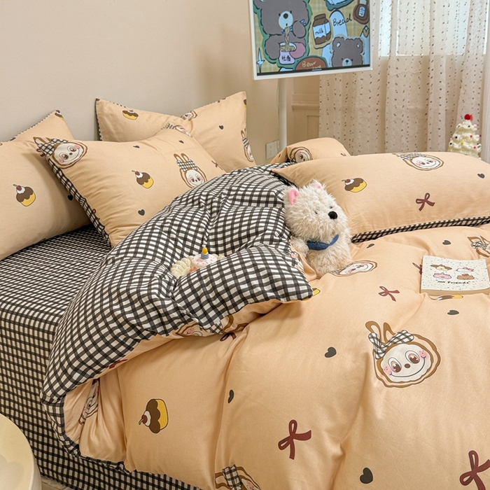 91家纺网 家纺一手货源 找家纺 呗旺鹿 2025新款40s全棉纯棉卡通大眼娃娃甜酷风四件套 蝴蝶结大眼娃娃