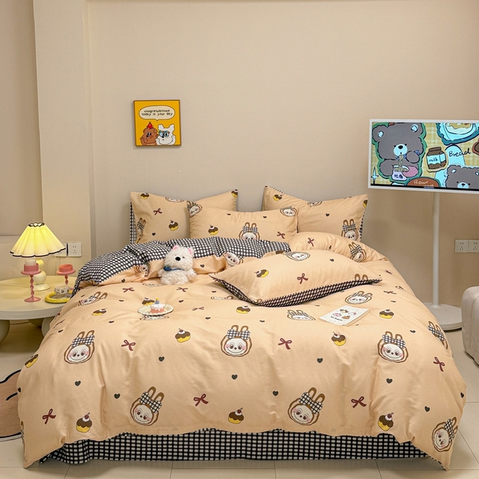 91家纺网 家纺一手货源 找家纺 呗旺鹿 2025新款40s全棉纯棉卡通大眼娃娃甜酷风四件套 蝴蝶结大眼娃娃