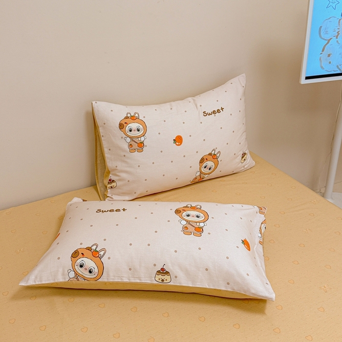 91家纺网 家纺一手货源 找家纺 呗旺鹿 2025新款40s全棉纯棉卡通大眼娃娃甜酷风四件套 卡皮巴拉大眼娃娃