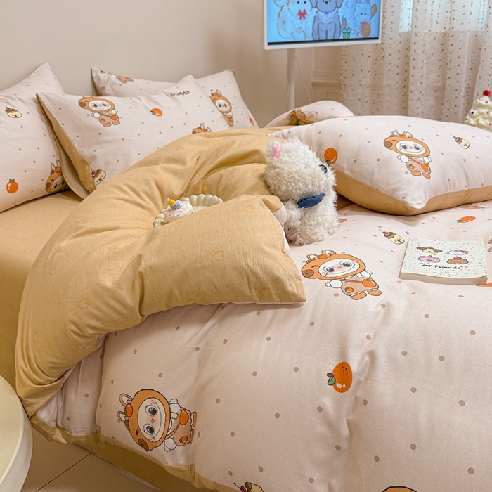 91家纺网 家纺一手货源 找家纺 呗旺鹿 2025新款40s全棉纯棉卡通大眼娃娃甜酷风四件套 卡皮巴拉大眼娃娃