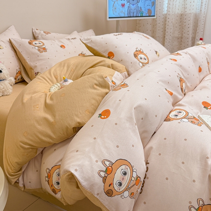 91家纺网 家纺一手货源 找家纺 呗旺鹿 2025新款40s全棉纯棉卡通大眼娃娃甜酷风四件套 卡皮巴拉大眼娃娃