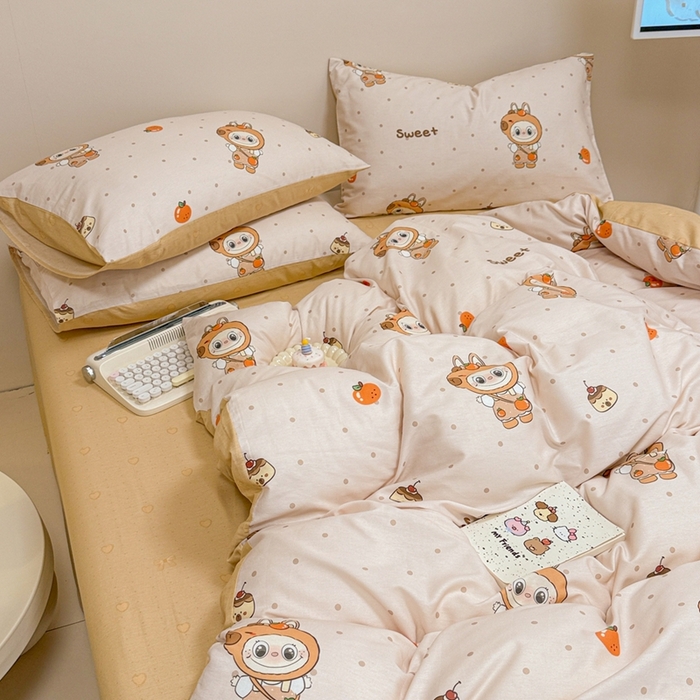 91家纺网 家纺一手货源 找家纺 呗旺鹿 2025新款40s全棉纯棉卡通大眼娃娃甜酷风四件套 卡皮巴拉大眼娃娃