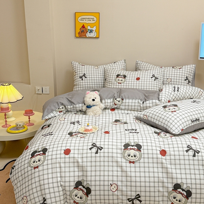 91家纺网 家纺一手货源 找家纺 呗旺鹿 2025新款40s全棉纯棉卡通大眼娃娃甜酷风四件套 米奇大眼娃娃