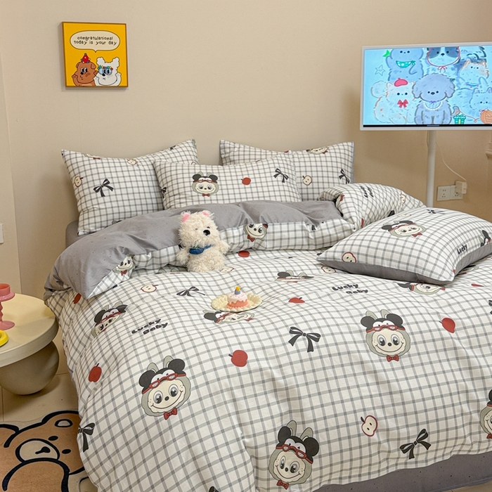 91家纺网 家纺一手货源 找家纺 呗旺鹿 2025新款40s全棉纯棉卡通大眼娃娃甜酷风四件套 米奇大眼娃娃