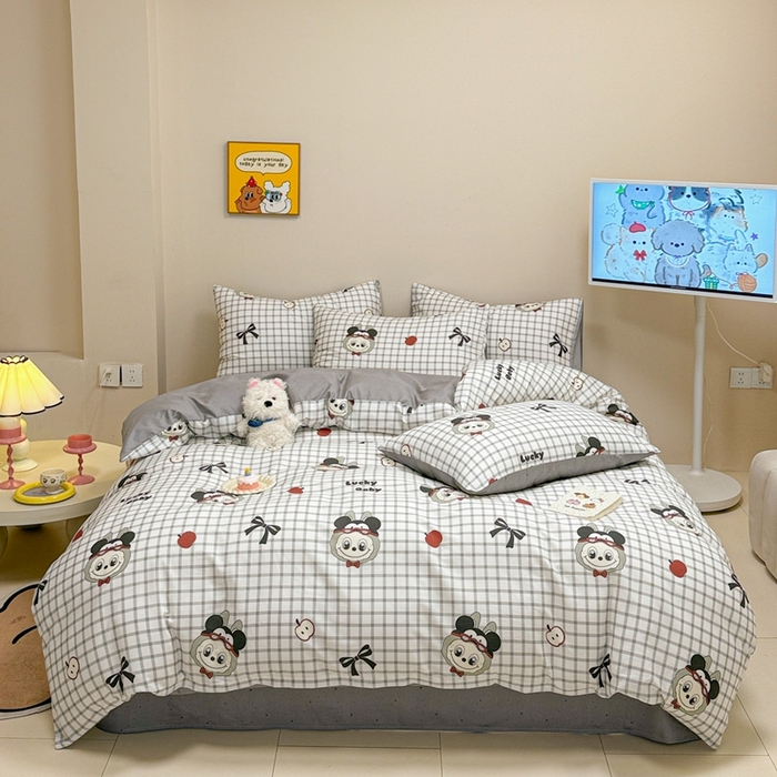 91家纺网 家纺一手货源 找家纺 呗旺鹿 2025新款40s全棉纯棉卡通大眼娃娃甜酷风四件套 米奇大眼娃娃