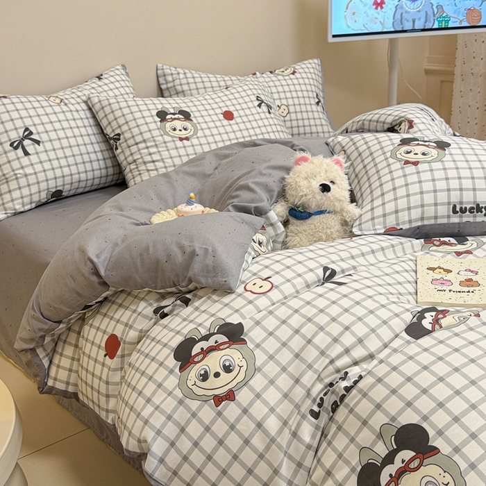 91家纺网 家纺一手货源 找家纺 呗旺鹿 2025新款40s全棉纯棉卡通大眼娃娃甜酷风四件套 米奇大眼娃娃