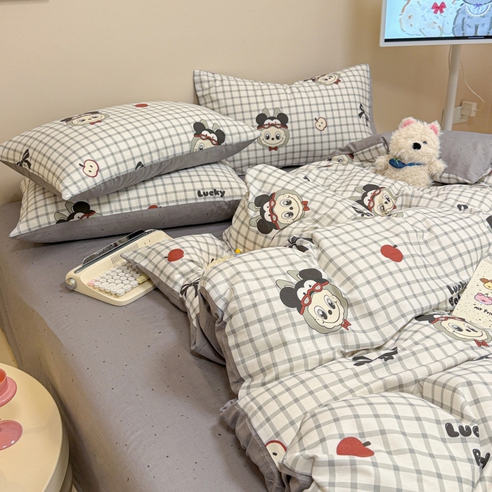 91家纺网 家纺一手货源 找家纺 呗旺鹿 2025新款40s全棉纯棉卡通大眼娃娃甜酷风四件套 米奇大眼娃娃