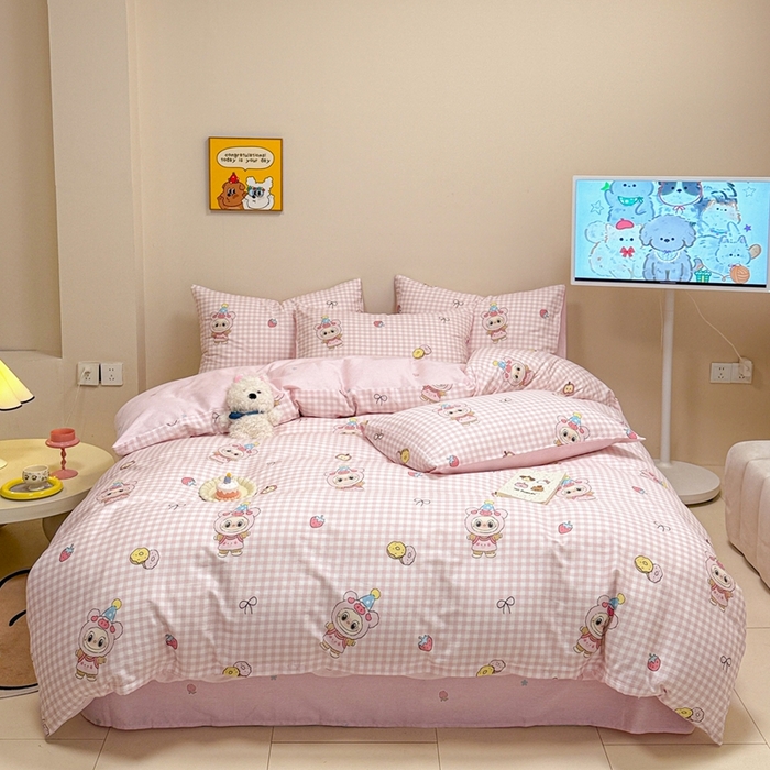 91家纺网 家纺一手货源 找家纺 呗旺鹿 2025新款40s全棉纯棉卡通大眼娃娃甜酷风四件套 甜品派大眼娃娃