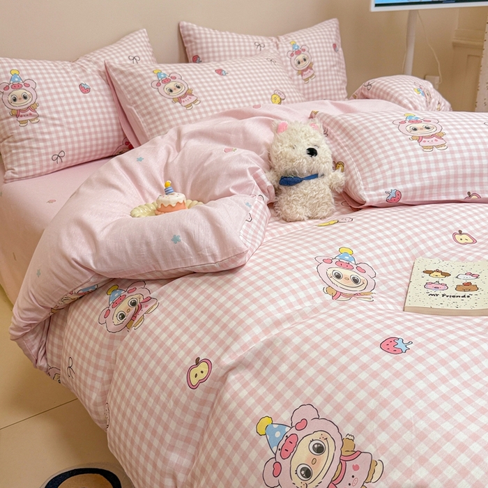 91家纺网 家纺一手货源 找家纺 呗旺鹿 2025新款40s全棉纯棉卡通大眼娃娃甜酷风四件套 甜品派大眼娃娃