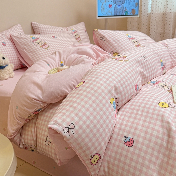 91家纺网 家纺一手货源 找家纺 呗旺鹿 2025新款40s全棉纯棉卡通大眼娃娃甜酷风四件套 甜品派大眼娃娃