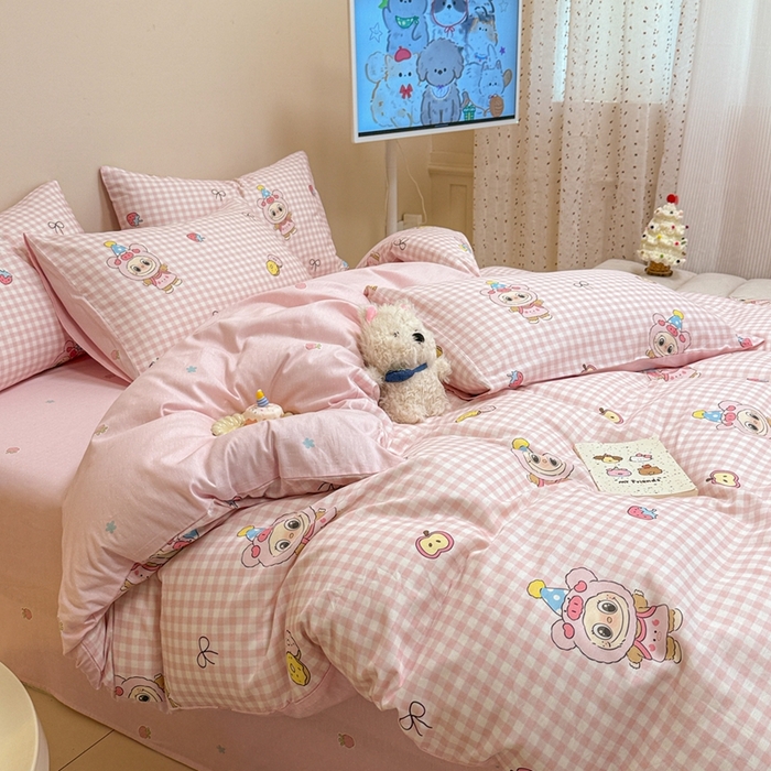 91家纺网 家纺一手货源 找家纺 呗旺鹿 2025新款40s全棉纯棉卡通大眼娃娃甜酷风四件套 甜品派大眼娃娃