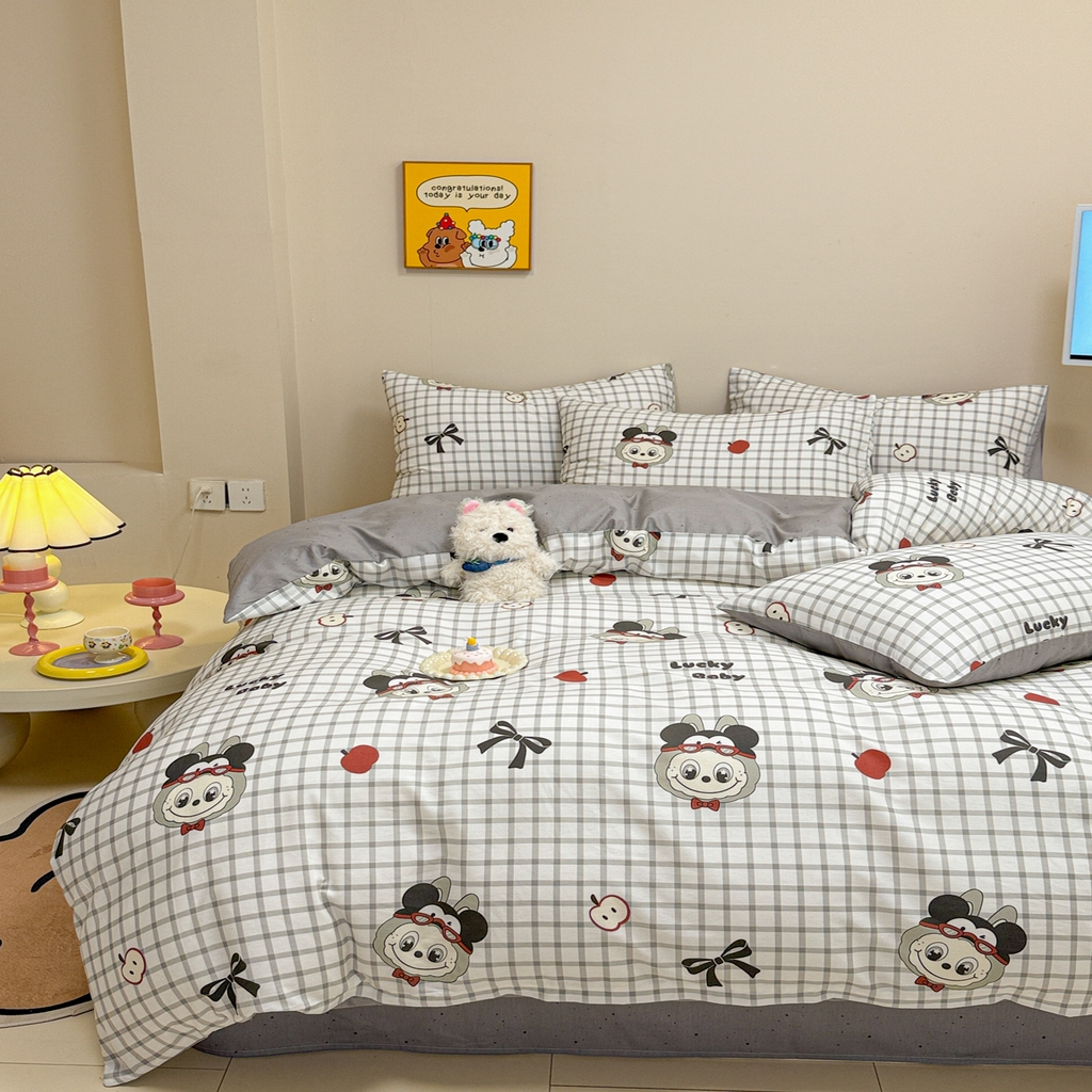 91家纺网 家纺一手货源 找家纺 （总）呗旺鹿 2025新款40s全棉纯棉卡通大眼娃娃甜酷风四件套