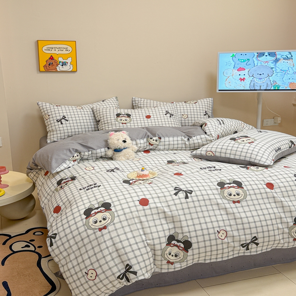 91家纺网 家纺一手货源 找家纺 （总）呗旺鹿 2025新款40s全棉纯棉卡通大眼娃娃甜酷风四件套