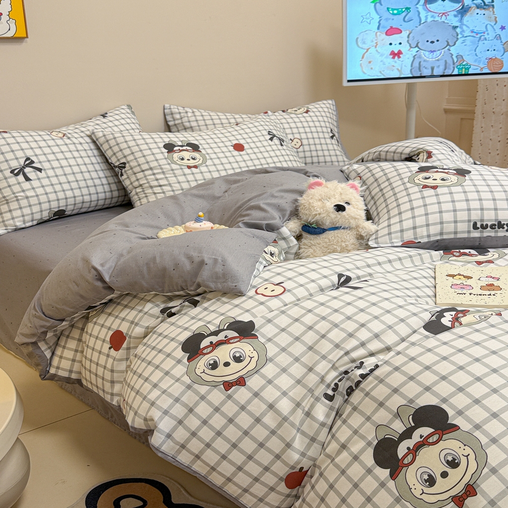 91家纺网 家纺一手货源 找家纺 （总）呗旺鹿 2025新款40s全棉纯棉卡通大眼娃娃甜酷风四件套