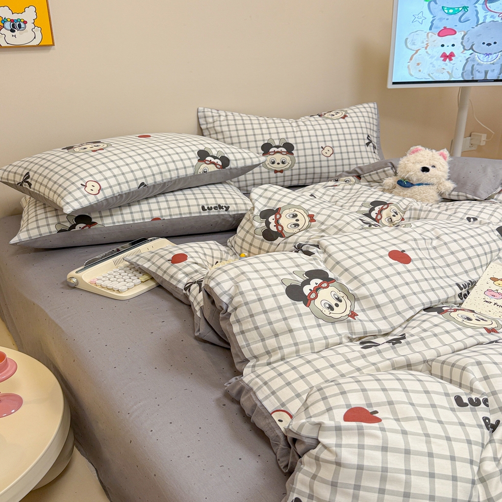 91家纺网 家纺一手货源 找家纺 （总）呗旺鹿 2025新款40s全棉纯棉卡通大眼娃娃甜酷风四件套