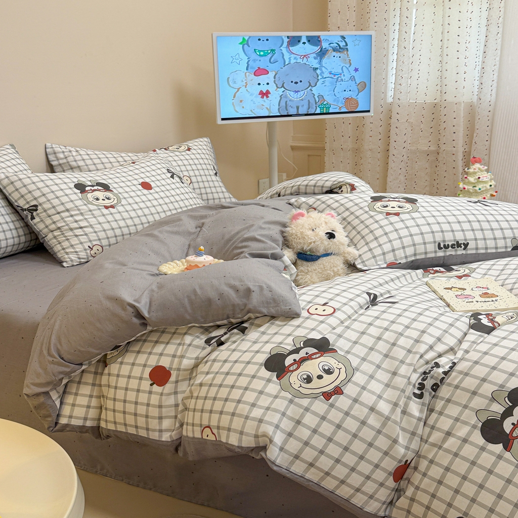 91家纺网 家纺一手货源 找家纺 （总）呗旺鹿 2025新款40s全棉纯棉卡通大眼娃娃甜酷风四件套