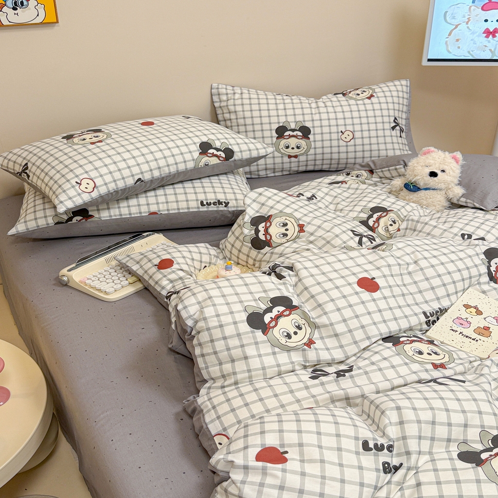 91家纺网 家纺一手货源 找家纺 （总）呗旺鹿 2025新款40s全棉纯棉卡通大眼娃娃甜酷风四件套