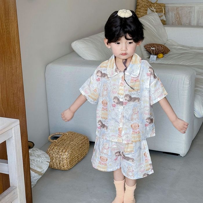 91家纺网 家纺一手货源 找家纺 （总）妍景家居生活馆 2025新款亲肤舒适儿童纱布翻领套装